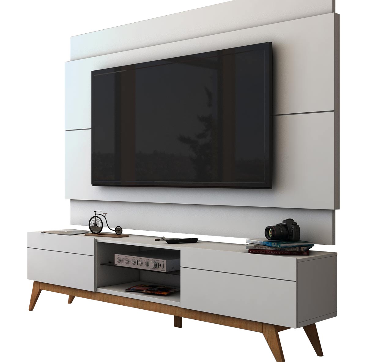 Rack com Painel Para TV 60 Polegadas Branco Classic 2G 2.2 - Imcal Móveis