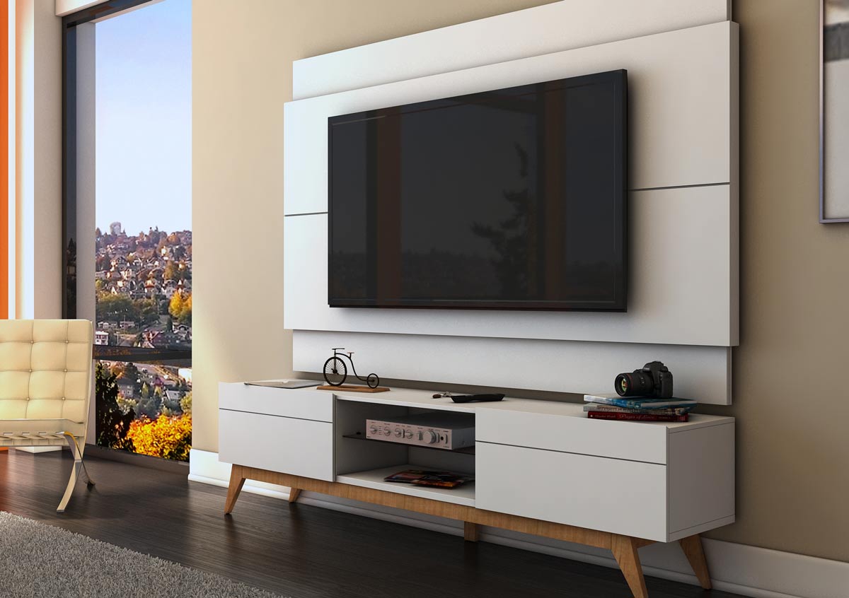 Rack com Painel Para TV 60 Polegadas Branco Classic 2G 2.2 - Imcal Móveis
