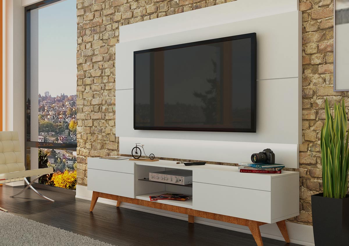Rack com Painel Para TV 60 Polegadas Branco Classic 2G 2.2 com LED - Imcal Móveis
