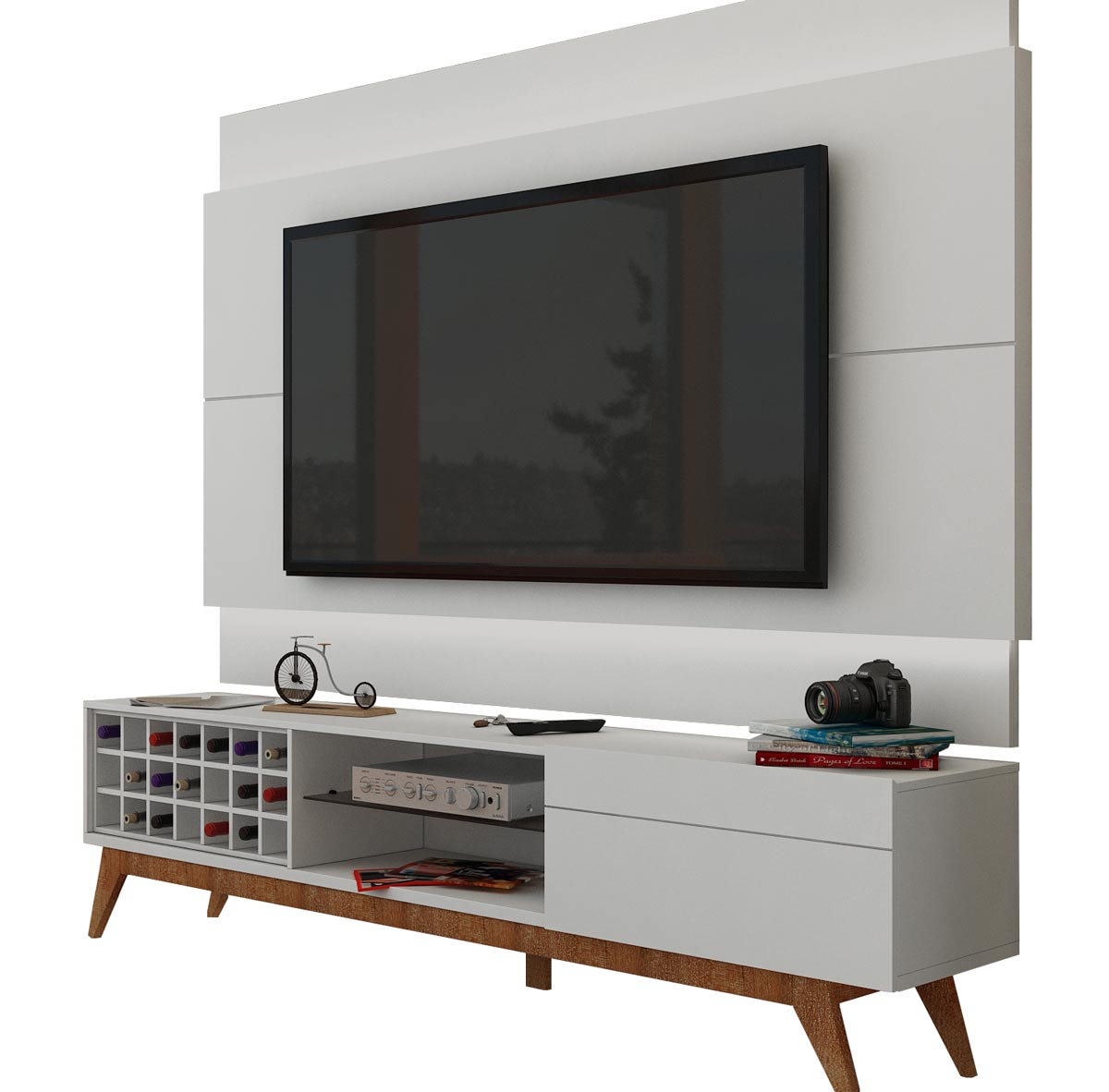 Rack com Painel Para TV 60 Polegadas Branco Classic AD 2.2 com LED - Imcal Móveis