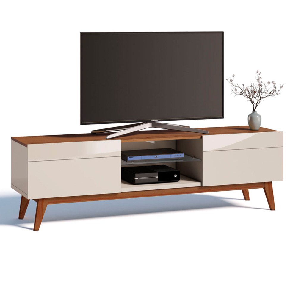 Rack com Painel para TV até 60 Polegadas Classic Off White com Freijó Touch 180 cm