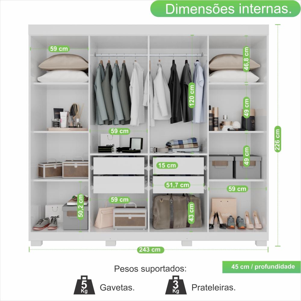 Guarda Roupa MDP 8 Portas 4 Gavetas 8 Pés Branco