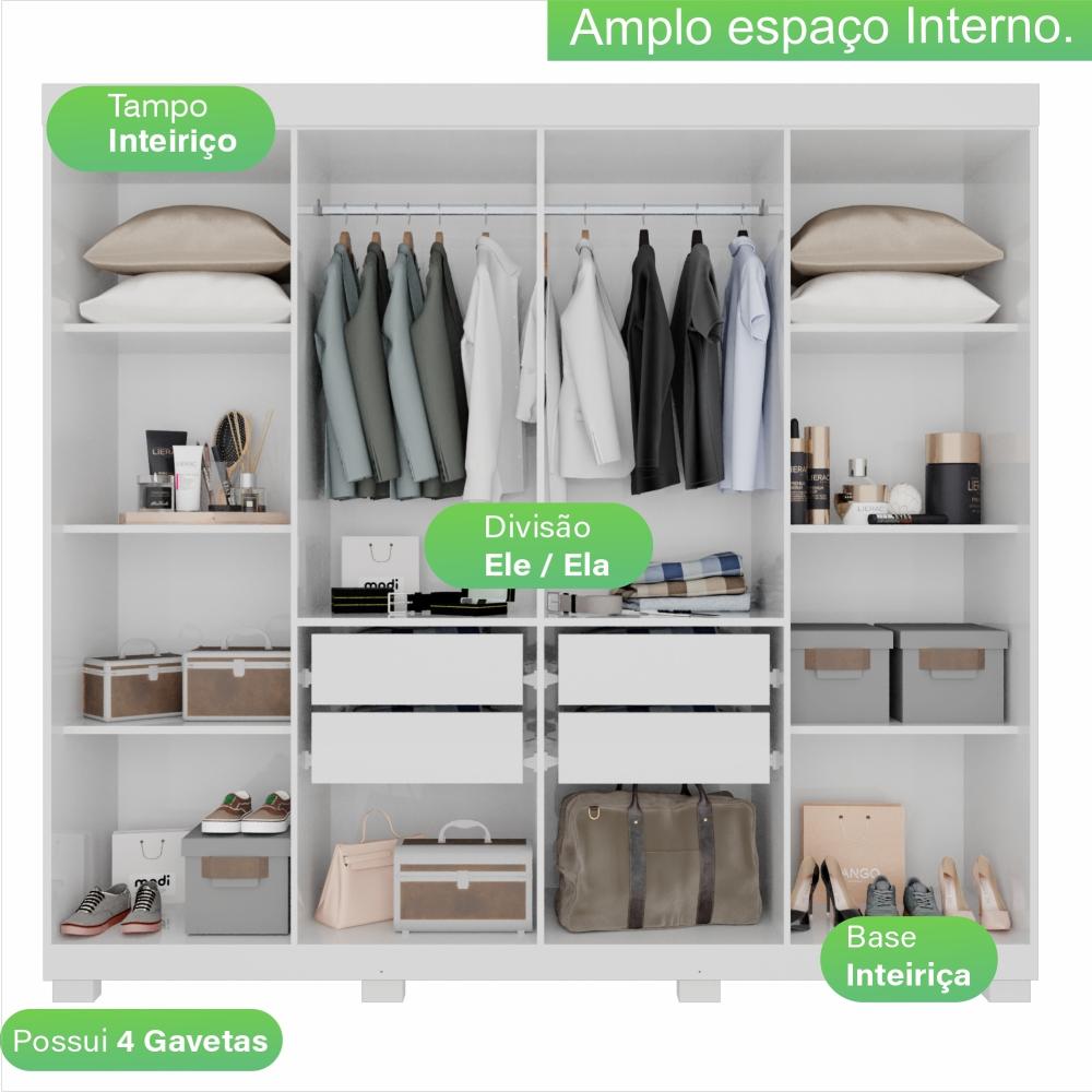 Guarda Roupa MDP 8 Portas 4 Gavetas 8 Pés Branco