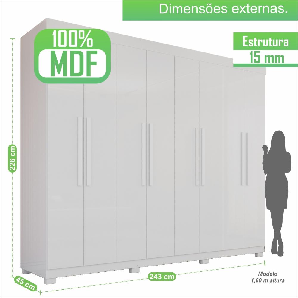 Guarda Roupa MDP 8 Portas 4 Gavetas 8 Pés Branco