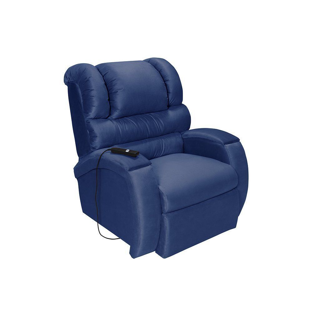 Poltrona Do Papai Imperial Reclinável C/Controle Veludo Liso Azul Marinho - Império Estofados