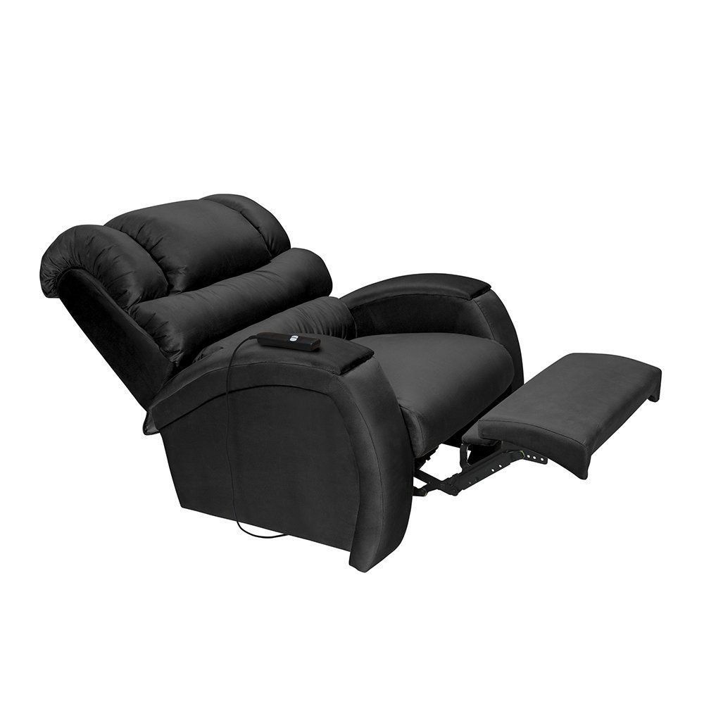 Poltrona Do Papai Imperial Reclinável C/Controle Veludo Liso Preto - Império Estofados