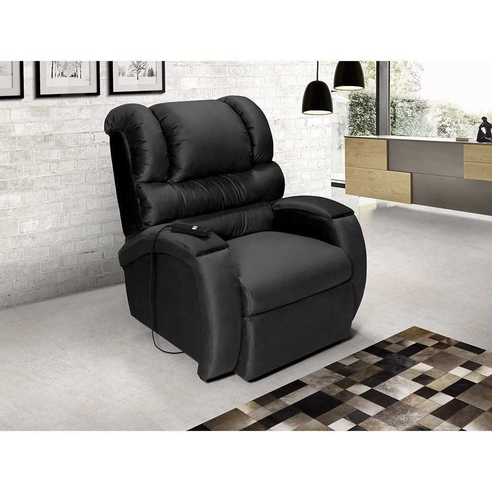 Poltrona Do Papai Imperial Reclinável C/Controle Veludo Liso Preto - Império Estofados