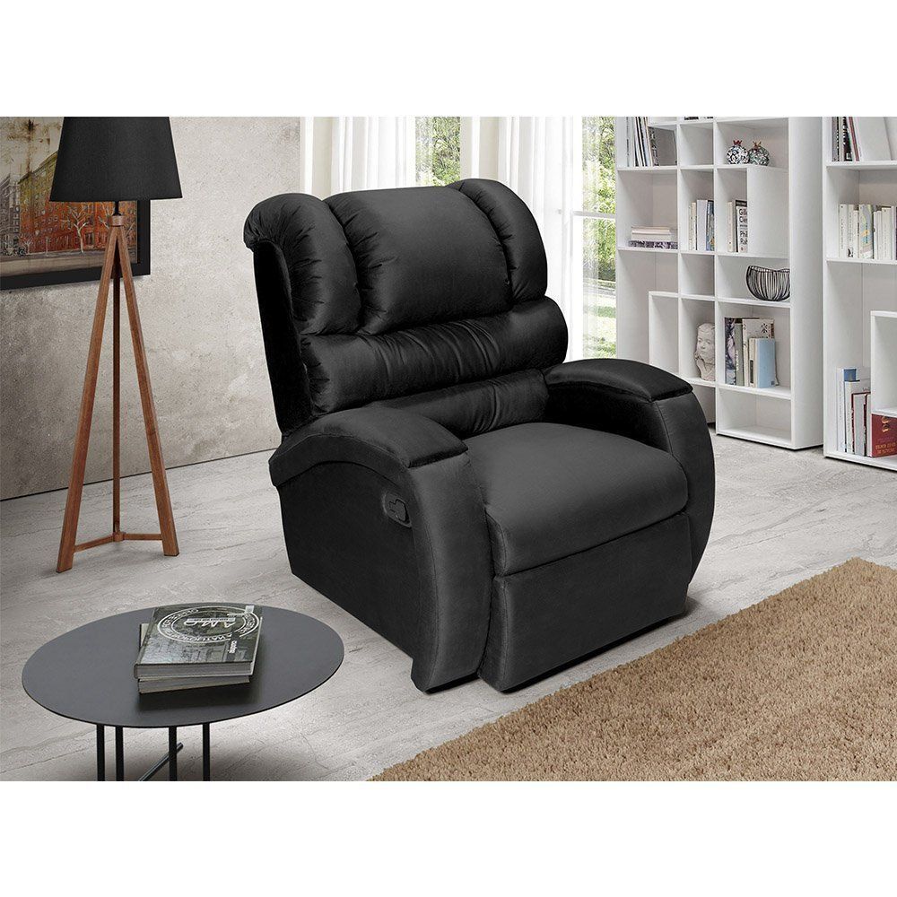 Poltrona Do Papai Imperial Reclinável Veludo Liso Preto - Império Estofados