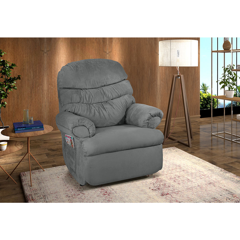 Poltrona Reclinável Barão Suede Cinza