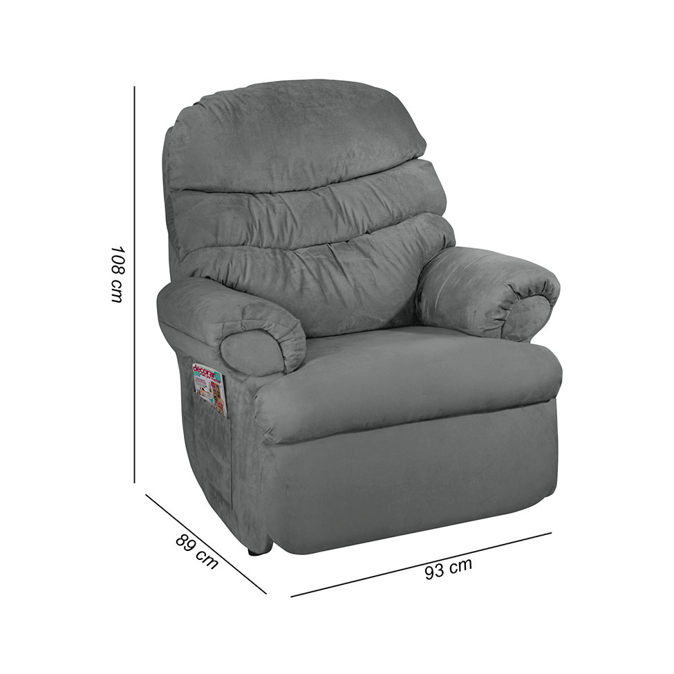 Poltrona Reclinável Barão Suede Cinza