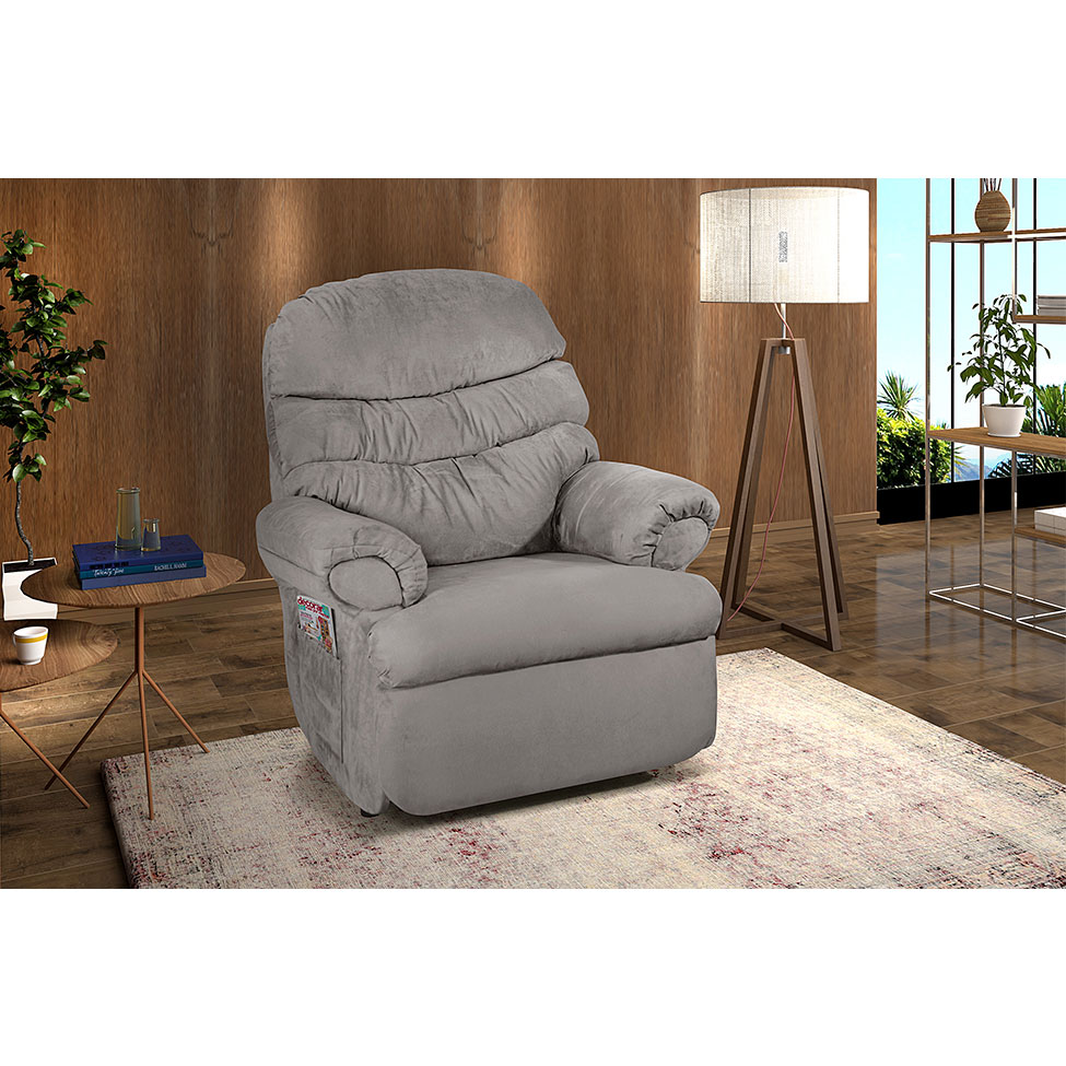 Poltrona Reclinável Barão Suede Liso Marrom Claro
