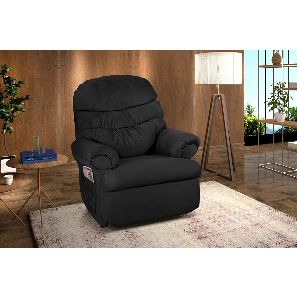 Poltrona Reclinável Barão Suede Liso Preto