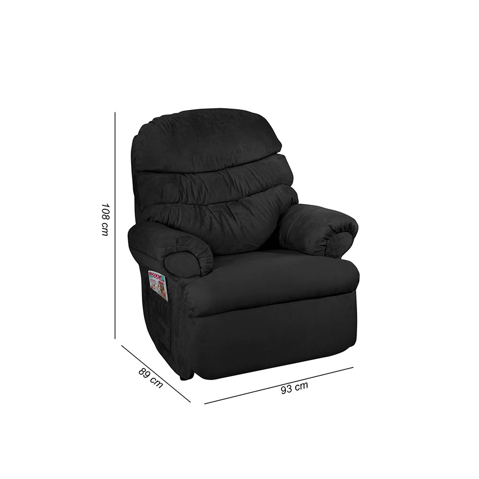 Poltrona Reclinável Barão Suede Liso Preto