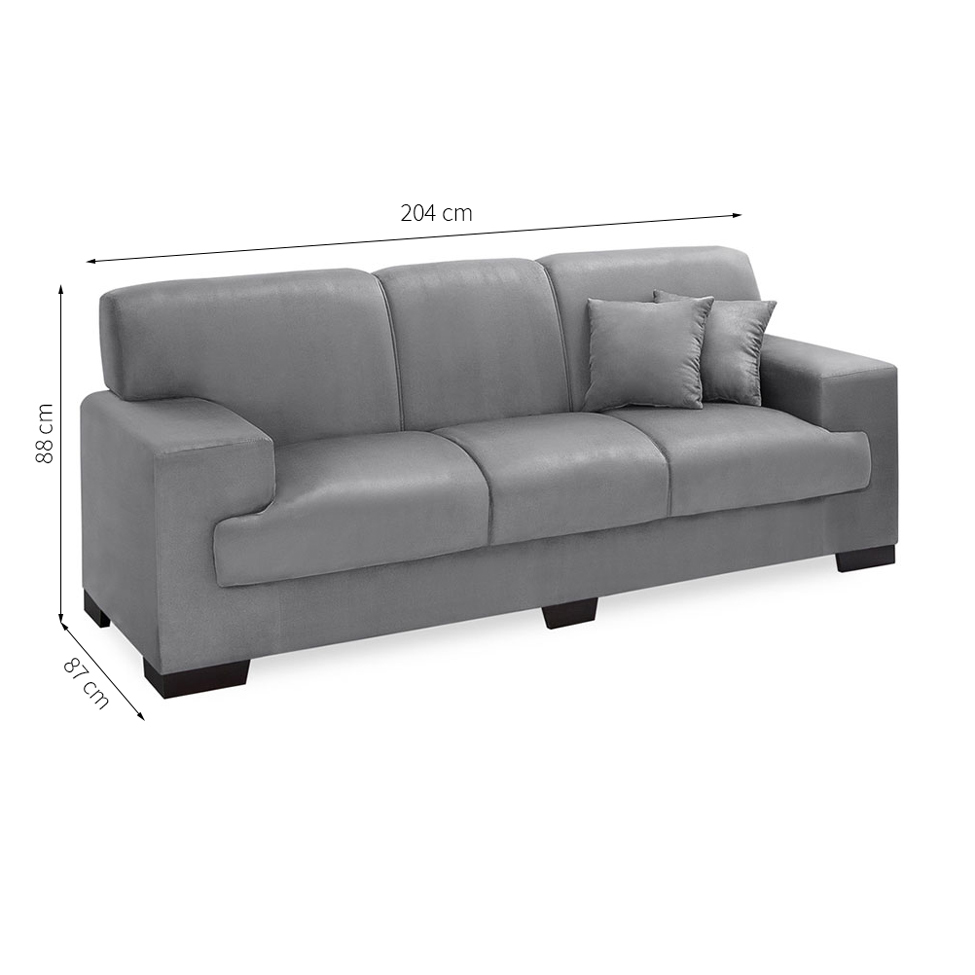 Sofá 3 Lugares Manuela Suede Cinza