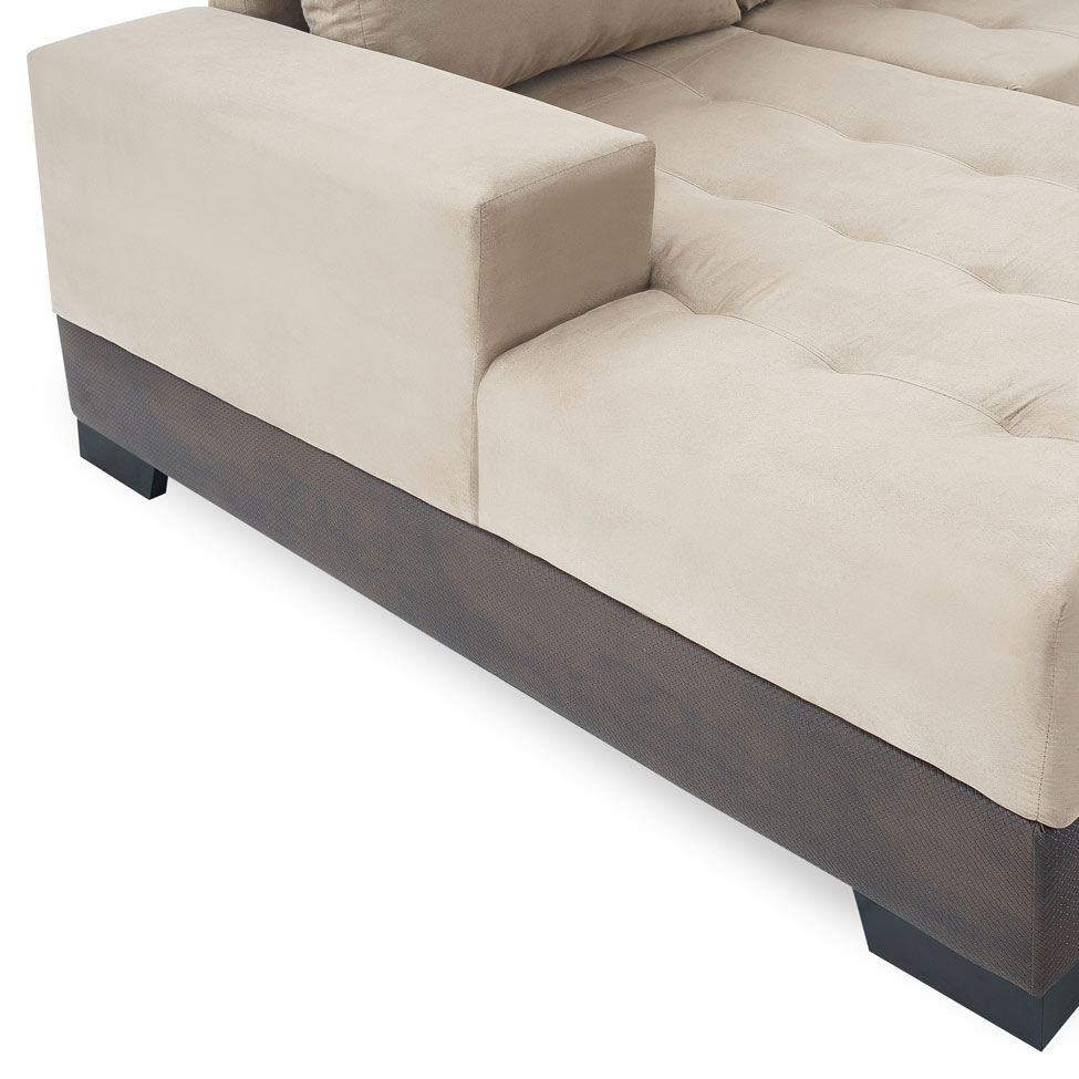 Sofá 3 Lugares Patrícia com Chaise Esquerdo Suede Areia