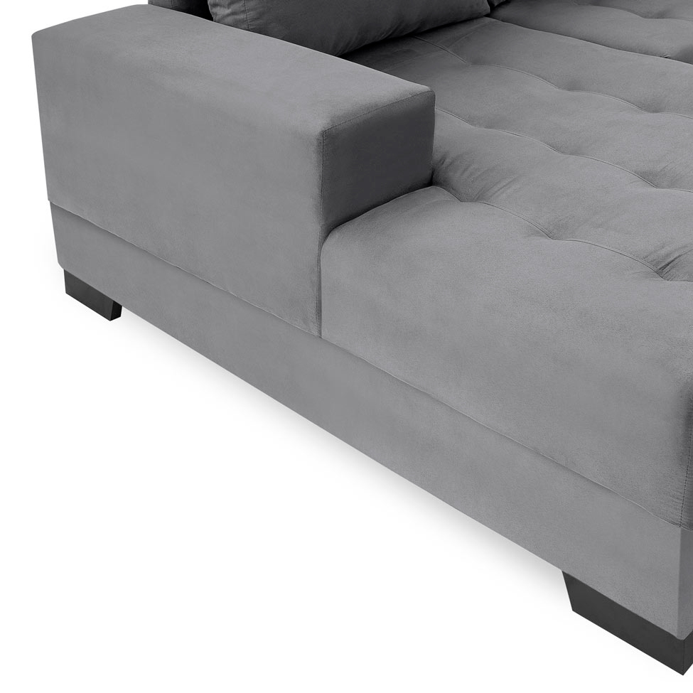 Sofá 3 Lugares Patrícia com Chaise Esquerdo Suede Liso Cinza