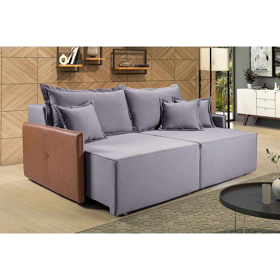 Sofá 3 Lugares Retrátil Bali Linho Cinza 200 cm
