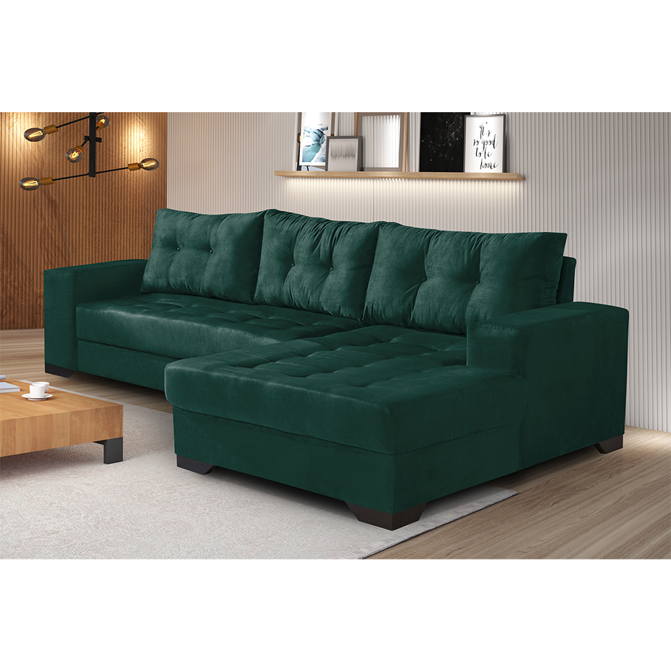 Sofá 5 Lugares Bia com Chaise Direito Suede Verde
