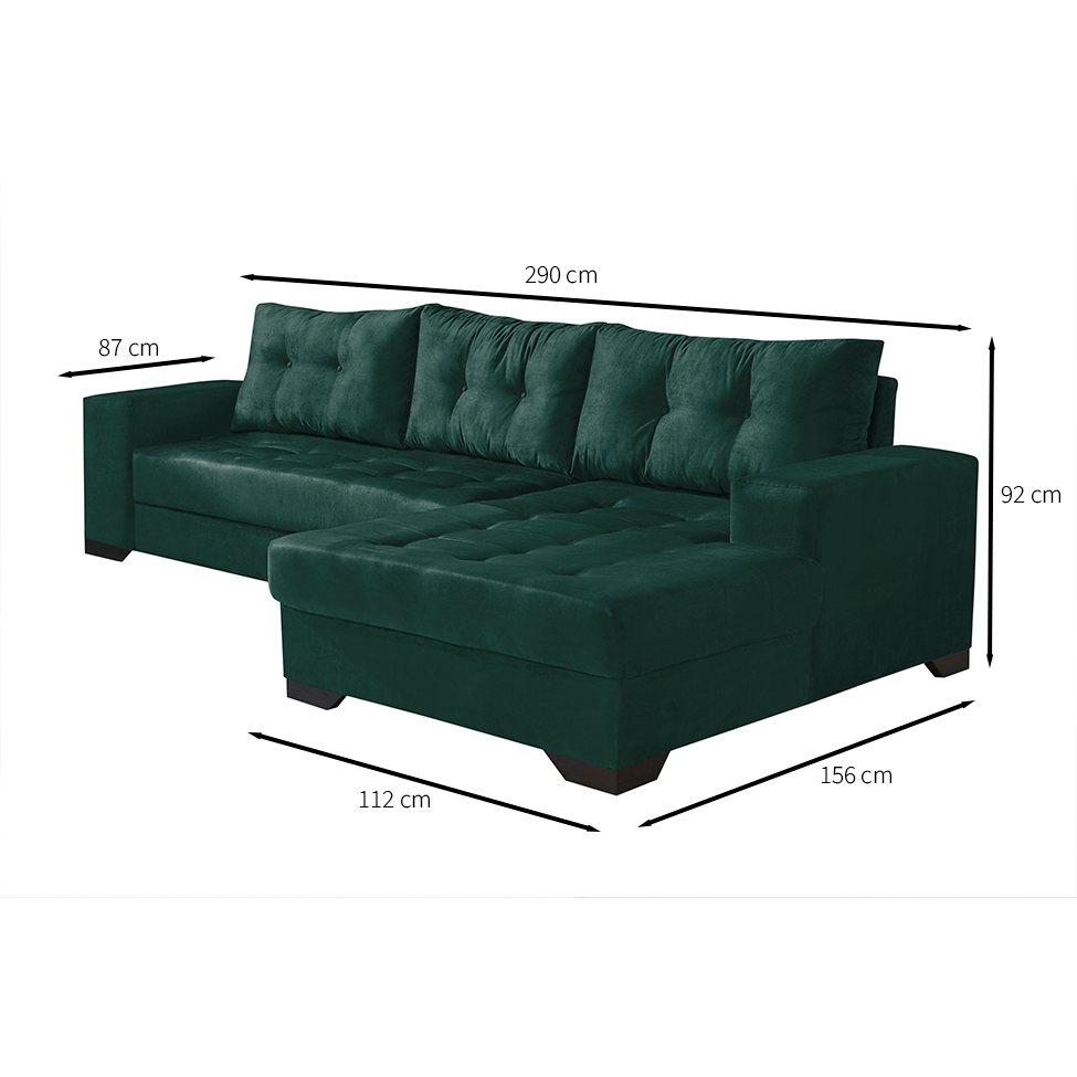 Sofá 5 Lugares Bia com Chaise Direito Suede Verde