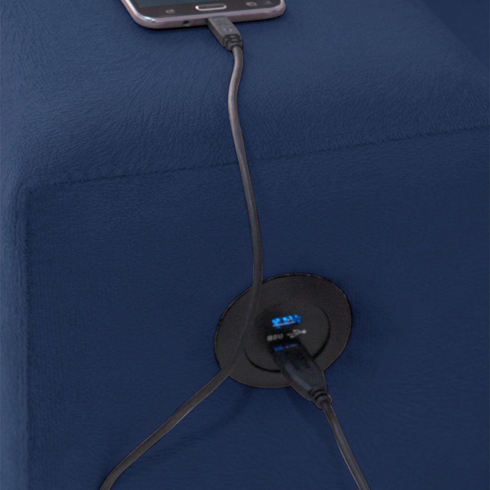 Sofá 5 Lugares Dijon com Chaise Esquerdo e Entrada USB Suede Azul Marinho