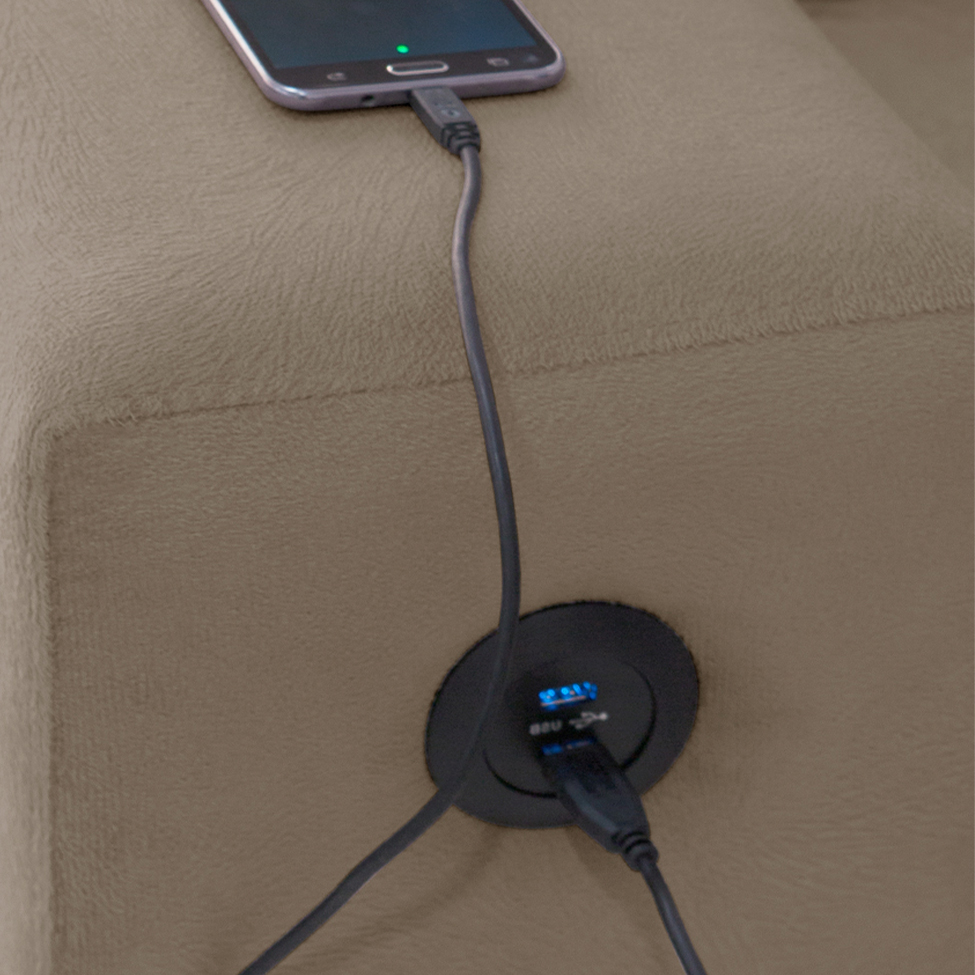 Sofá 5 Lugares Dijon com Chaise Esquerdo e Entrada USB Suede Chocolate