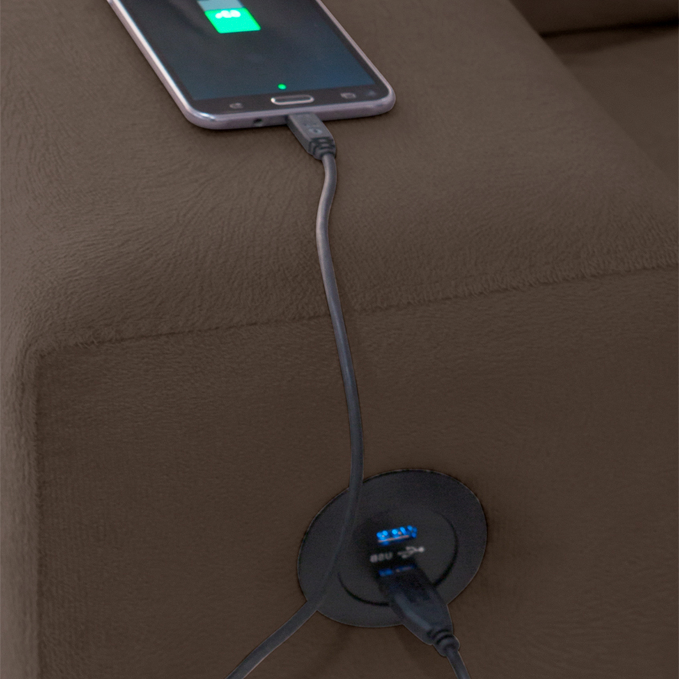 Sofá 5 Lugares Dijon com Chaise Esquerdo e Entrada USB Suede Marrom