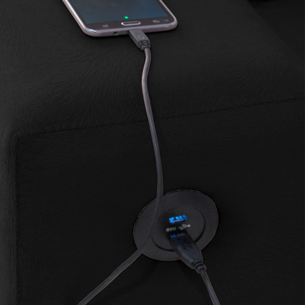 Sofá 5 Lugares Dijon com Chaise Esquerdo e Entrada USB Suede Preto