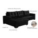 Sofá 5 Lugares Dijon com Chaise Esquerdo e Entrada USB Suede Preto