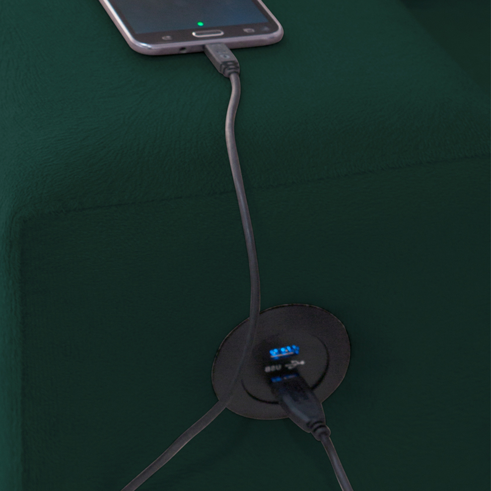 Sofá 5 Lugares Dijon com Chaise Esquerdo e Entrada USB Suede Verde