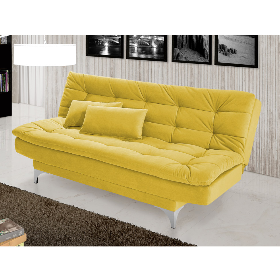 Sofá-Cama 3 Lugares Casal Pratic Suede Liso Amarelo