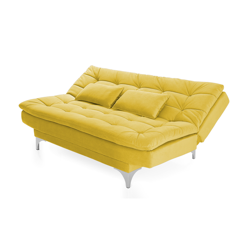 Sofá-Cama 3 Lugares Casal Pratic Suede Liso Amarelo