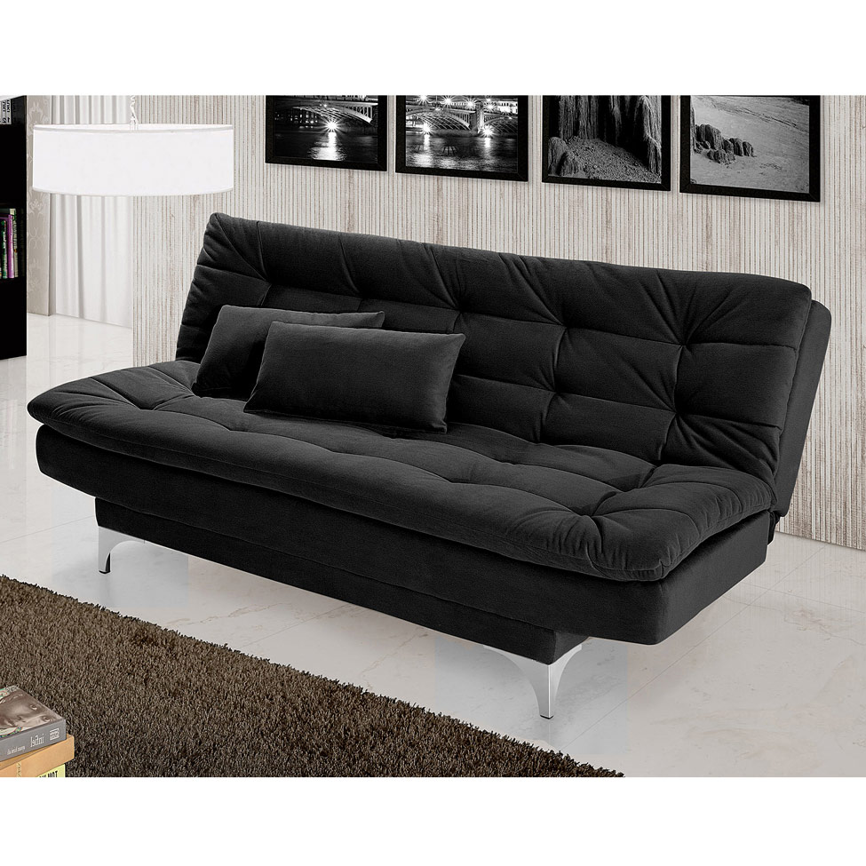 Sofá-Cama 3 Lugares Casal Pratic Suede Liso Preto