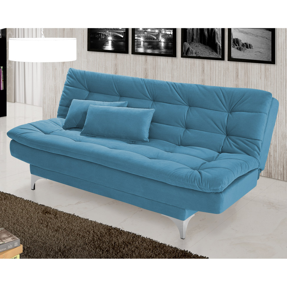 Sofá-Cama 3 Lugares Casal Pratic Suede Liso Turquesa