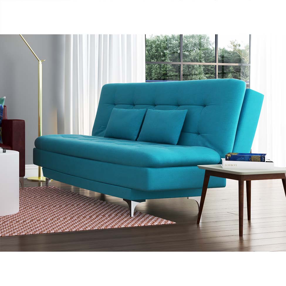 Sofá-Cama 3 Lugares Casal Pratic Suede Liso Turquesa