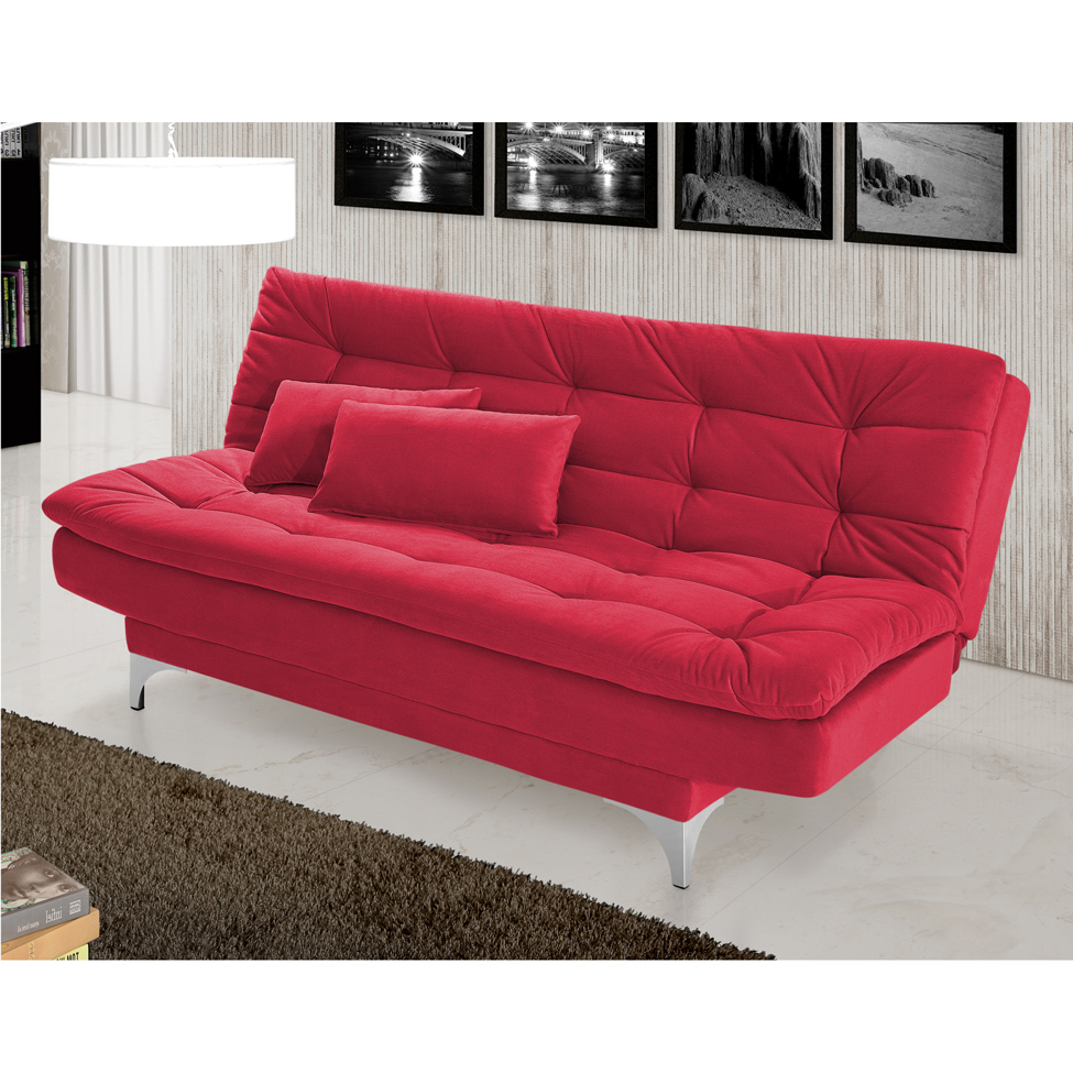 Sofá-Cama 3 Lugares Casal Pratic Suede Liso Vermelho