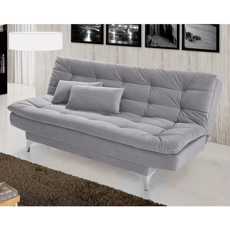 Sofá-Cama 3 Lugares Casal Pratic Veludo Liso Cinza