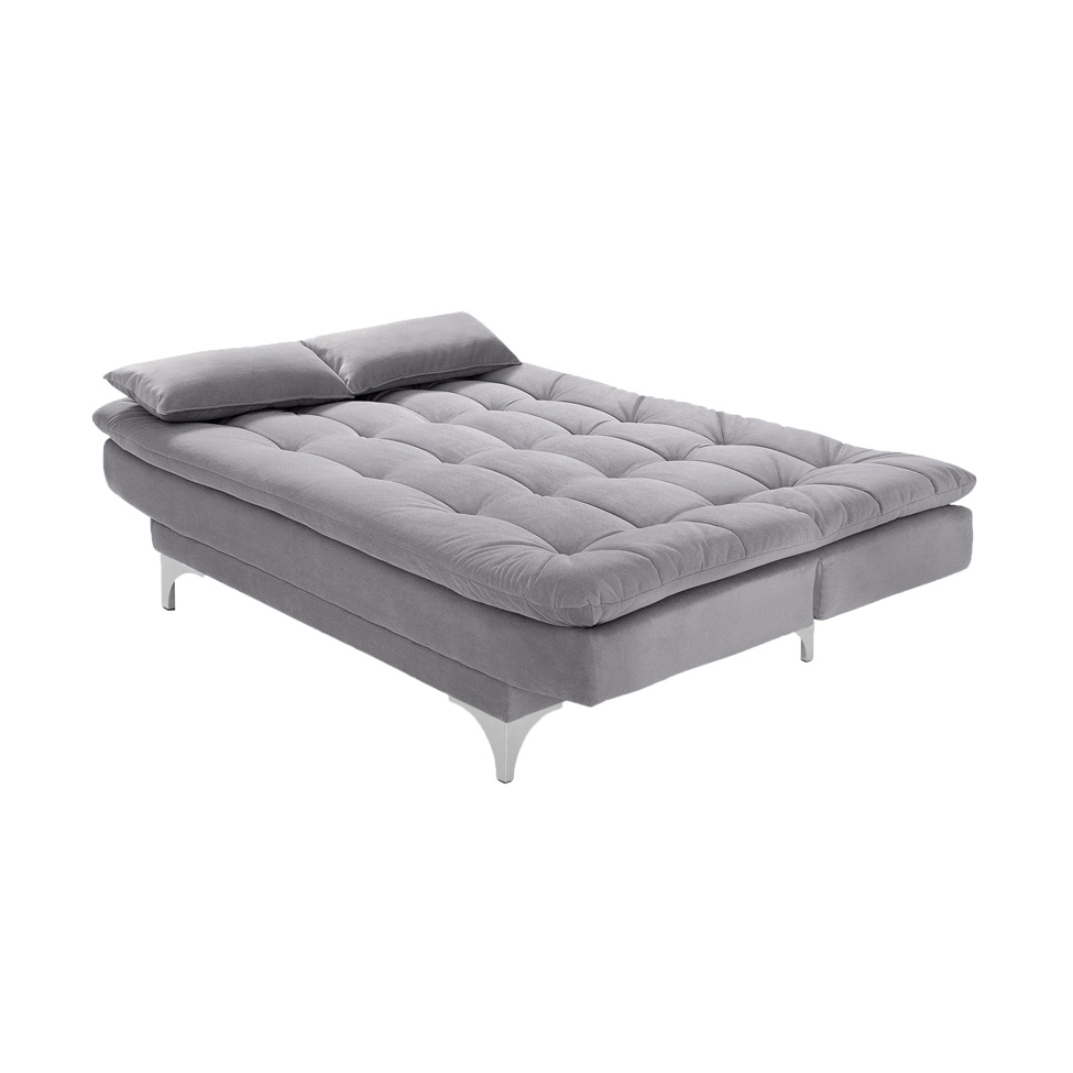 Sofá-Cama 3 Lugares Casal Pratic Veludo Liso Cinza