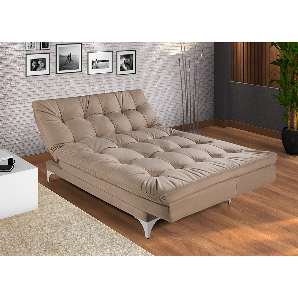 Sofá-Cama 3 Lugares Casal Versátil Veludo Liso Chocolate