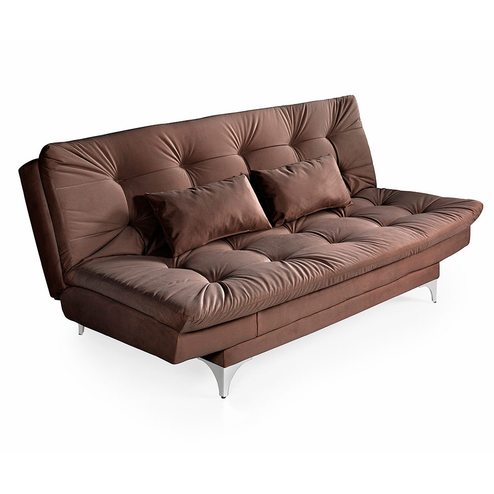 Sofá-Cama 3 Lugares Casal Versátil Veludo Liso Marrom