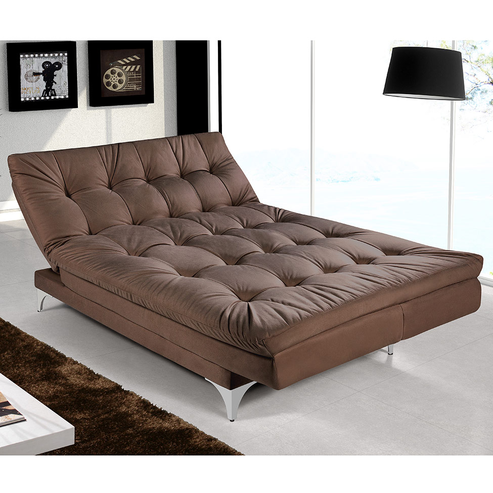 Sofá-Cama 3 Lugares Casal Versátil Veludo Liso Marrom