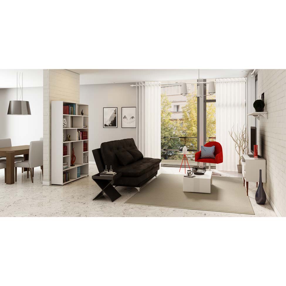 Sofá-Cama 3 Lugares Casal Versátil Veludo Liso Preto