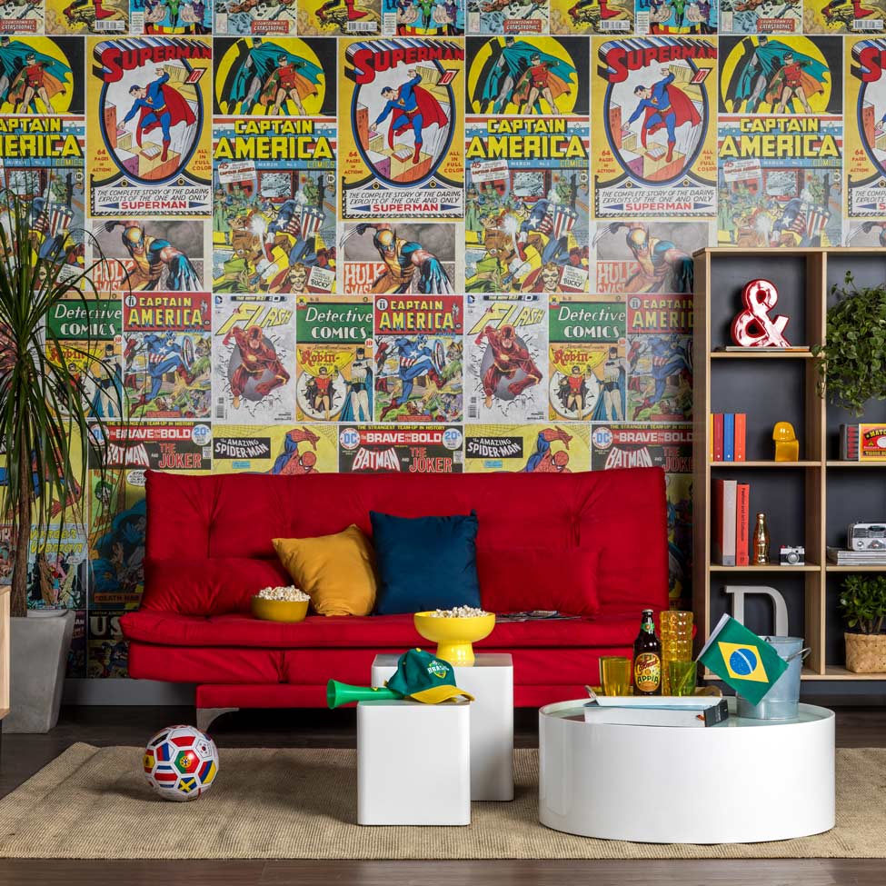Sofá-Cama 3 Lugares Casal Versátil Veludo Liso Vermelho
