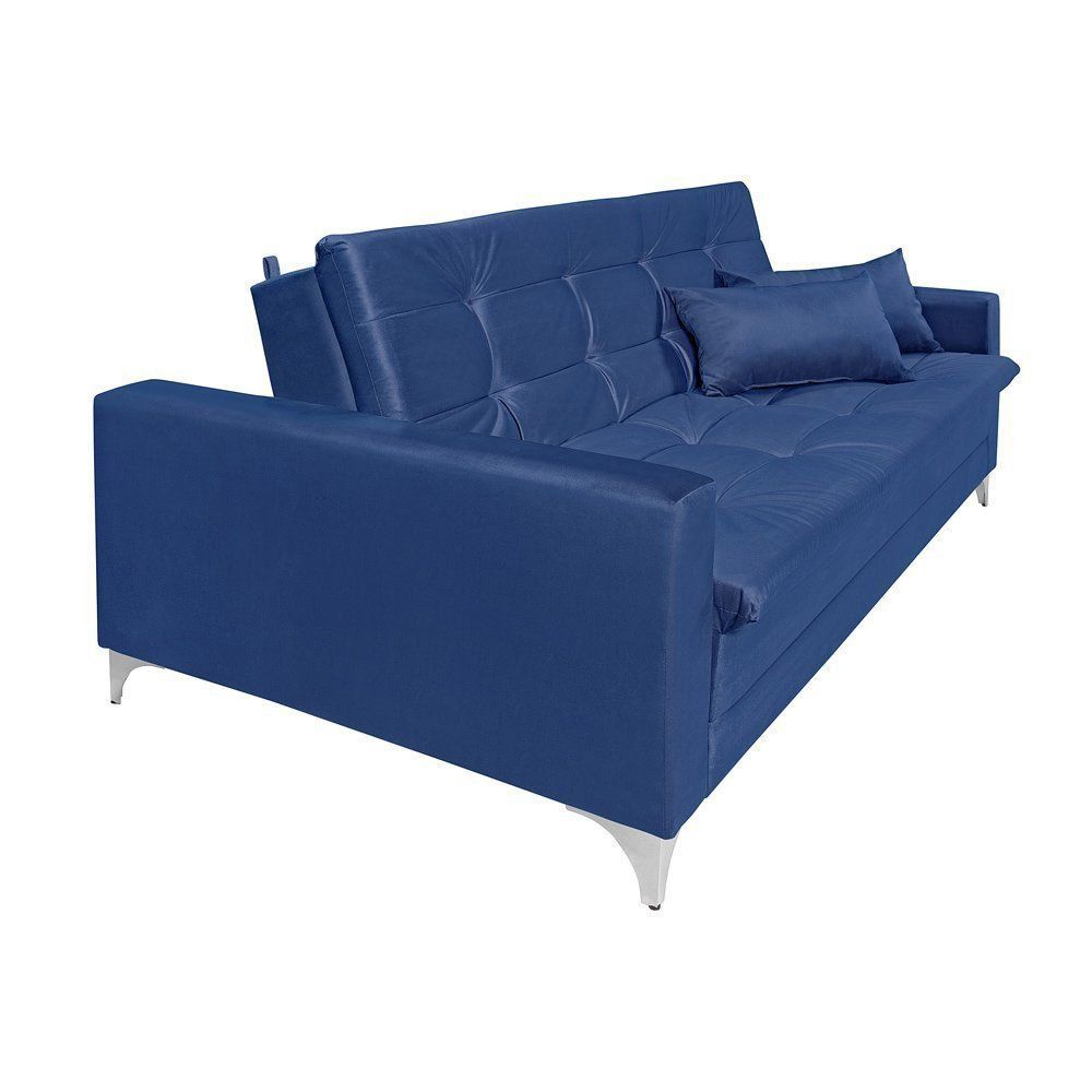 Sofá Cama 3 Lugares Facility Reclinável Veludo Liso Azul Marinho - Império Estofados 