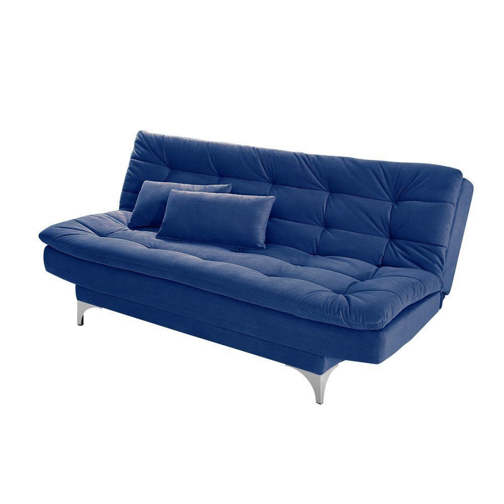 Sofá Cama 3 Lugares Pratic Veludo Liso Azul Marinho - Império Estofados 