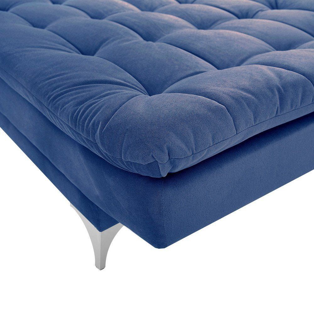 Sofá Cama 3 Lugares Pratic Veludo Liso Azul Marinho - Império Estofados 