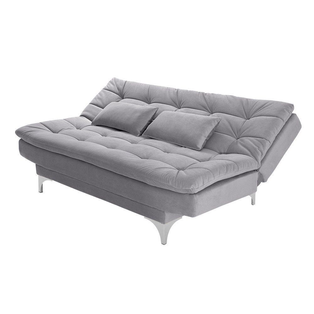 Sofá Cama 3 Lugares Pratic Veludo Liso Cinza - Império Estofados  