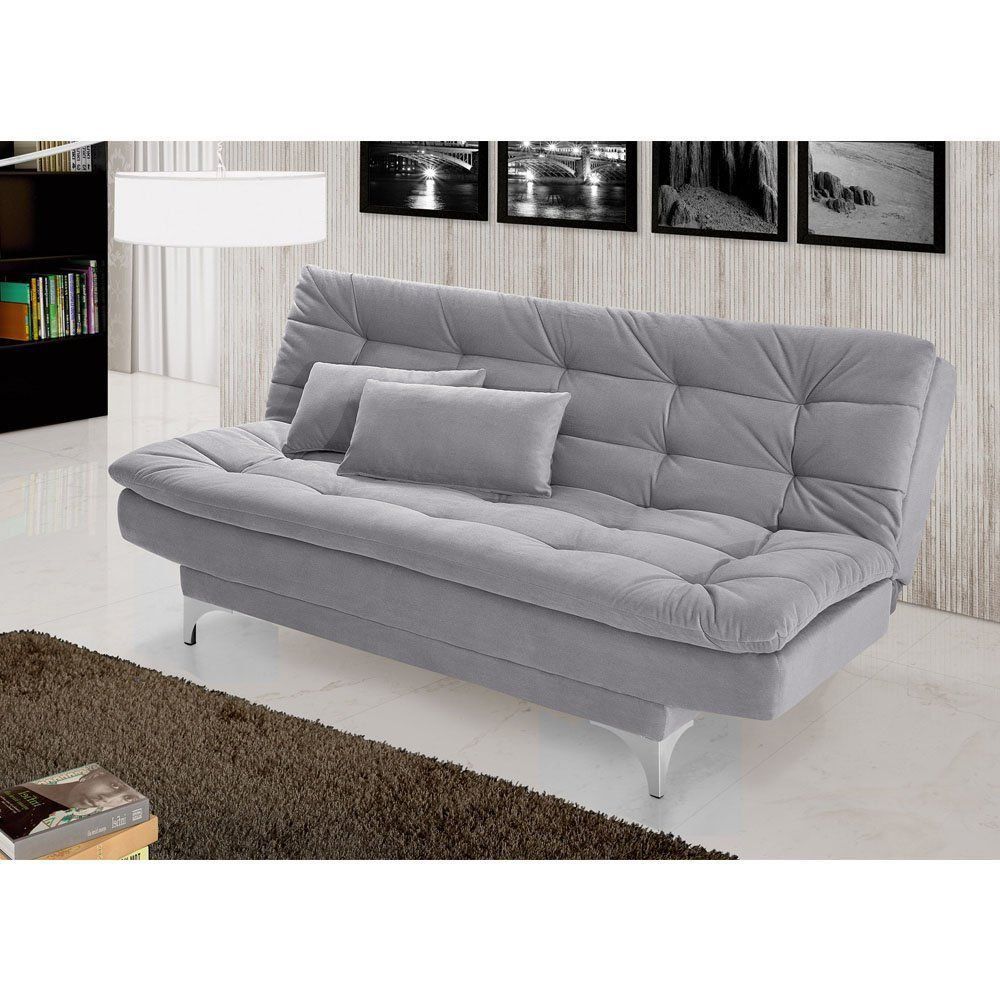 Sofá Cama 3 Lugares Pratic Veludo Liso Cinza - Império Estofados  