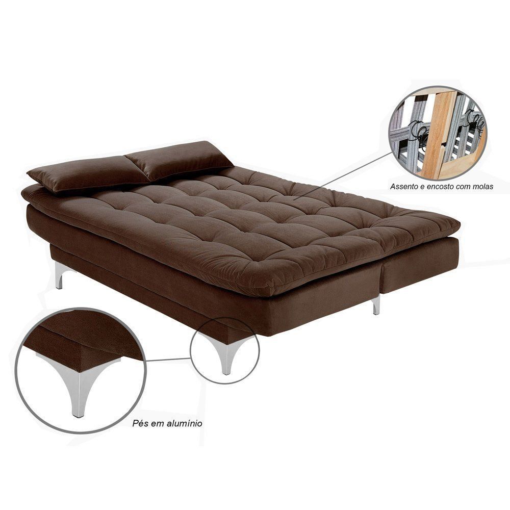 Sofá Cama 3 Lugares Pratic Veludo Liso Marrom - Império Estofados 