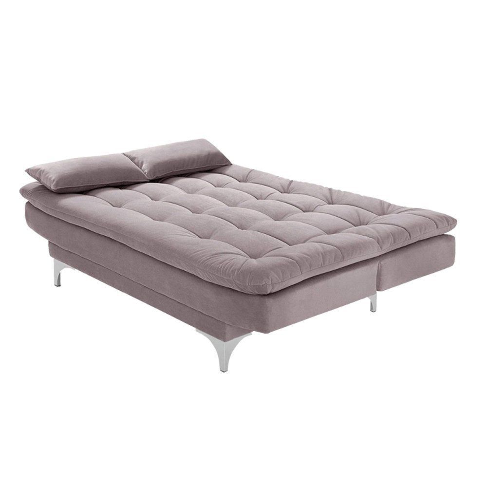 Sofá Cama 3 Lugares Pratic Veludo Liso Marrom Claro - Império Estofados 