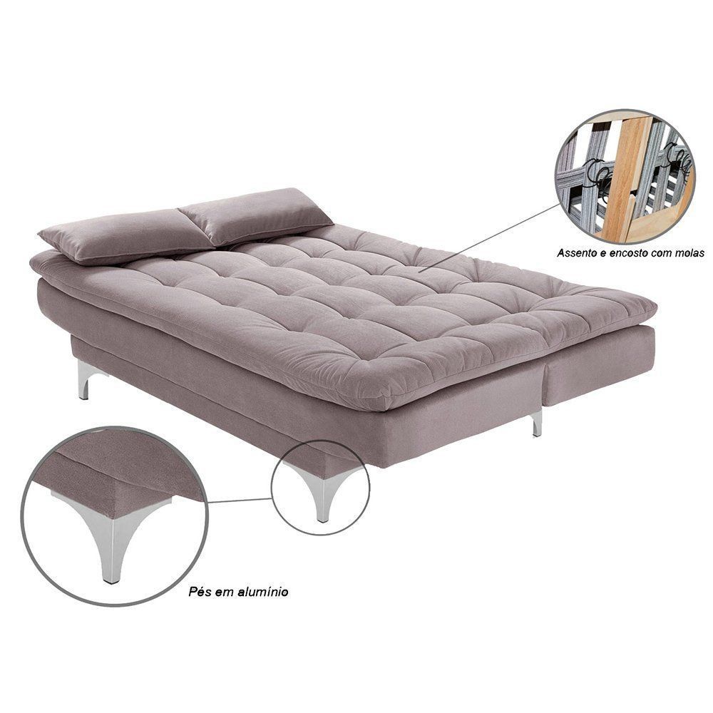 Sofá Cama 3 Lugares Pratic Veludo Liso Marrom Claro - Império Estofados 
